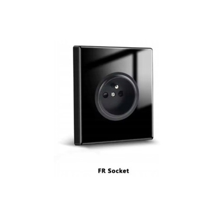 Priza tip E, panou din sticla neagra, 86x86mm, montaj subtire