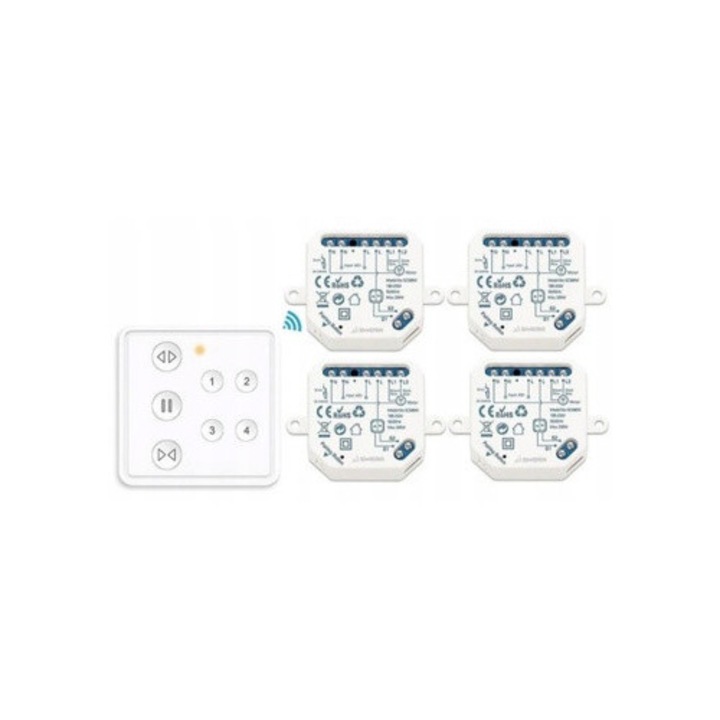 Комплект за управление на щори LoraTap, 4 канала, WiFi, гласов контрол, бял, размери 48x47x22mm