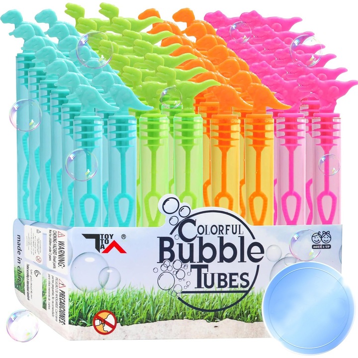 Set de 48 de Bastoane cu Bule in Forma de Dinozauri, pentru Copii de 3+ Ani – Bule Colorate, Non-toxice si Rezistente