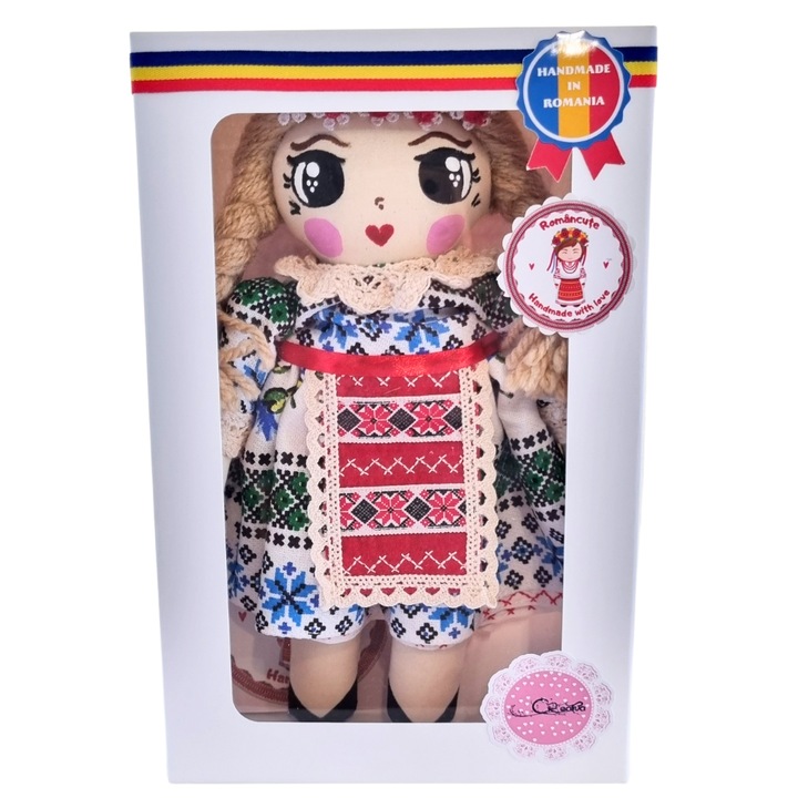 Papusa handmade traditionala romaneasca Romancuta, artizanat folcloric, blonda, suvenir, tarancuta, 22 cm, RO5_87