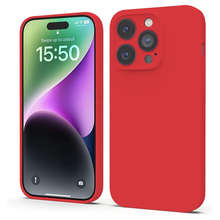 BestCase® Премиум силиконов калъф + включено стъклено фолио, съвместим с Apple iPhone 15 Pro Max, Интериор с микрофибър, Червен