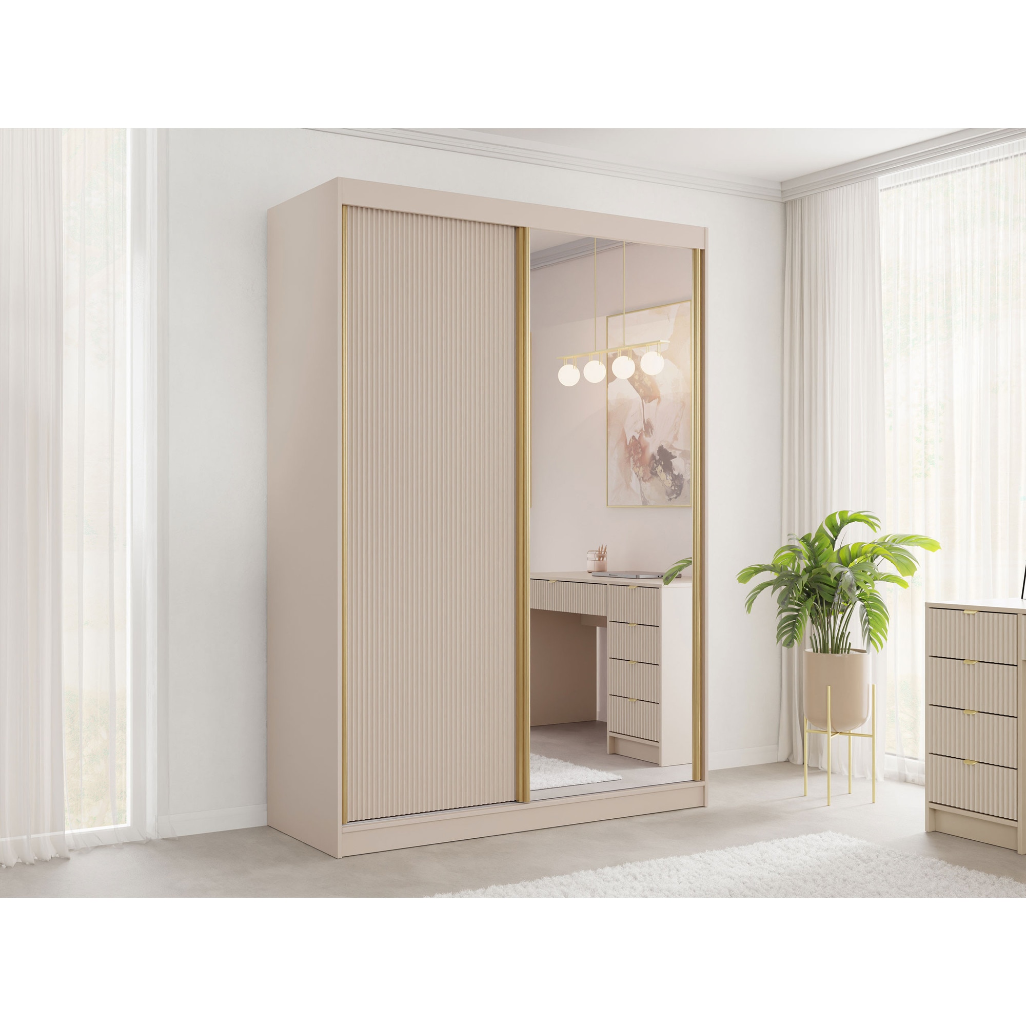 Dulap cu usi glisante Razimo 2D, MIRJAN 24, bej nisip, 60x151x216