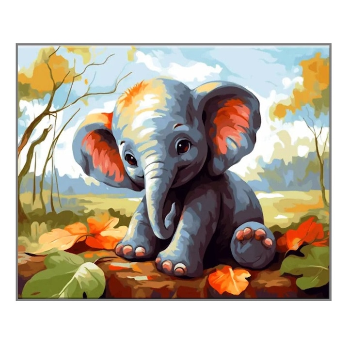 Set pictura pe numere Elefantelul, Tablou pe sasiu 20 x 30 cm