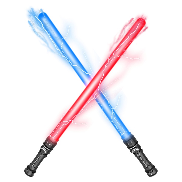 2-IN-1 Sabie laser de jucarie Star Wars YAYYAY, Set de 2 sabii laser de duel, schimbari de culoare, cu efecte sonore, sensibil la miscare, retractabila,40-70 cm (bateriile nu sunt incluse)