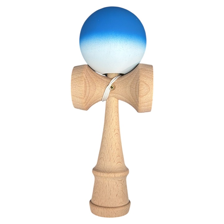 Jucarie Interactiva Kendama Profesionala Din Lemn, 18 Cm, Bila Cu Suprafata Antiderapanta, Joc De Indemanare Pentru Copii Si Adulti, Model Gradient, Culoare Albastru/Alb