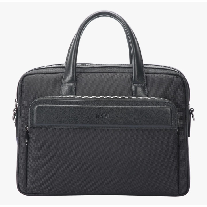 Geanta neagra pentru laptop din piele si material textil
