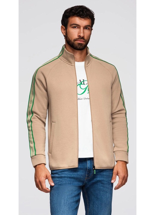 Блуза с цип с райета и висока яка OMBRE OM-SSZP-0224, Кафяв