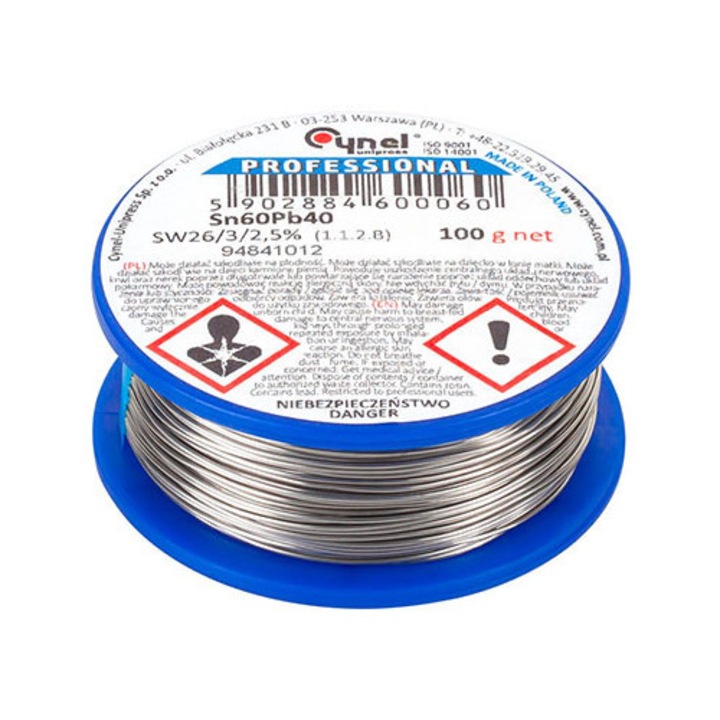 Fludor Sn60Pb40 0.9mm 100g за поялник, Cynel