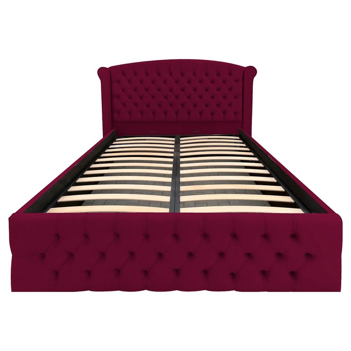 Pat dublu tapitat Massimo visiniu cu spatiu de depozitare si somiera rabatabila, 180x200