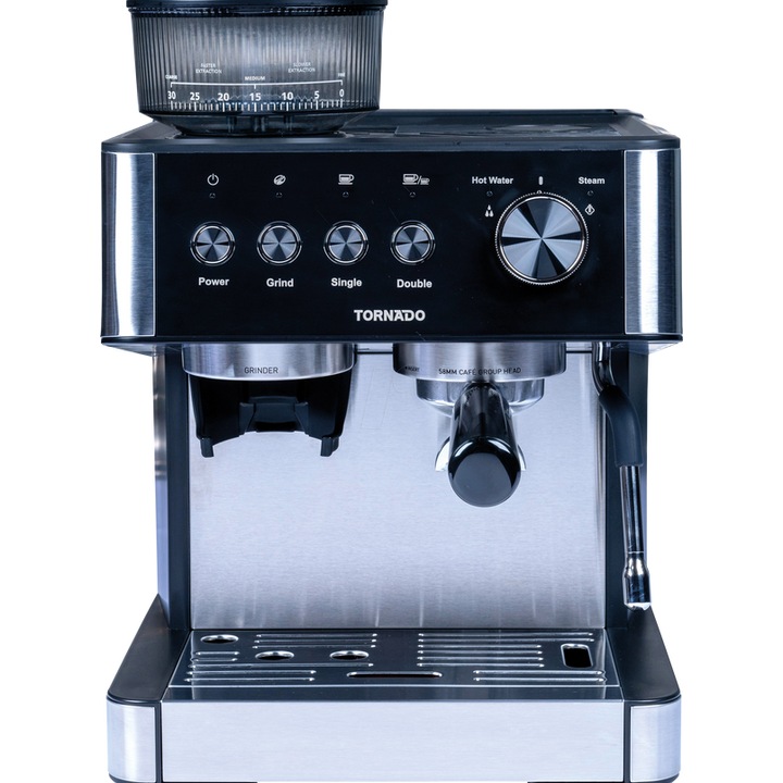 Espressor Tornado TCM5431-GS Rezervor Apa 2.3L 20Bar Rasnita Ajustabila 2800W Argintiu/Negru