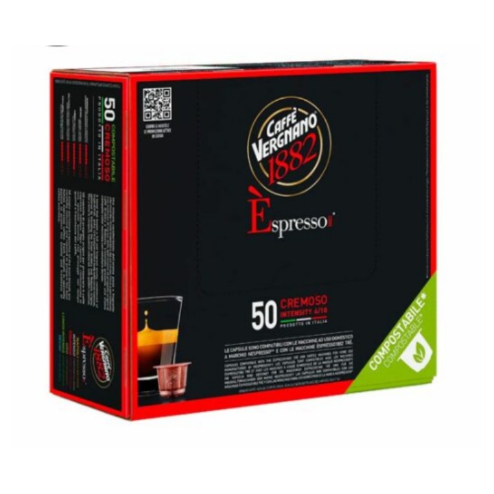 50 Capsule Biodegradabile Caffe Vergnano Espresso Cremoso – Compatibile Nespresso