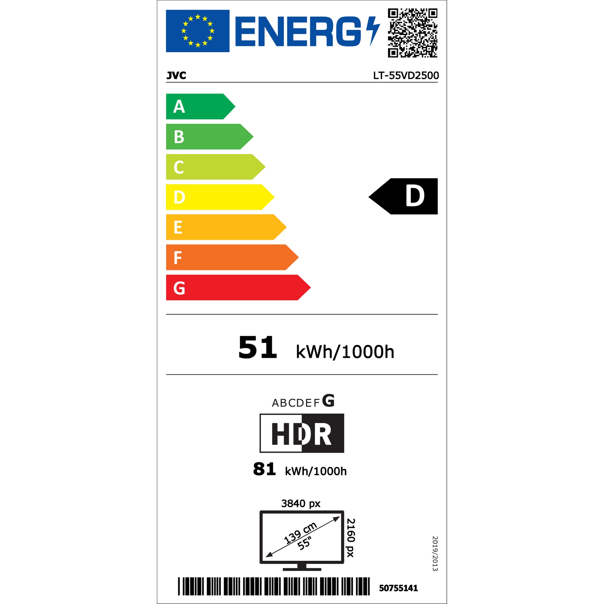 Televizor JVC LED 55VD2500, 139 cm, Smart, 4K Ultra HD, Clasa D