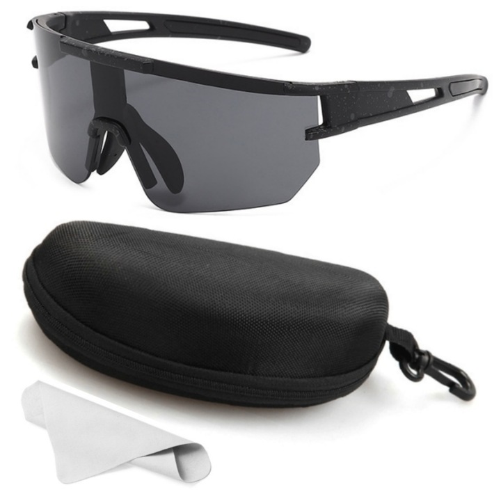 Ochelari de ciclism Vanaxalife, lentile polarizate HD, anti-UV 400, negru, dimensiune universala, set cu cutie si laveta