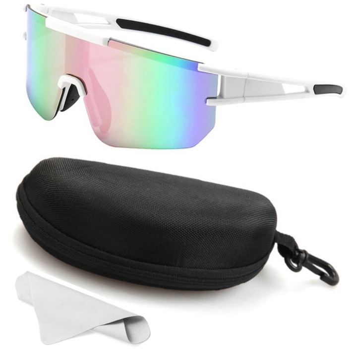 Ochelari de ciclism cu lentile polarizate HD, anti-UV 400, marime universala, Cutie, Laveta ochelari, Vanaxalife®, Alb