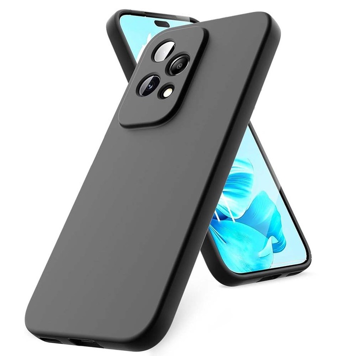 BestCase® Husa Premium Silicon + Folie de sticla inculsa Compatibila cu Honor 200 Lite, Interior cu microfibra, Negru