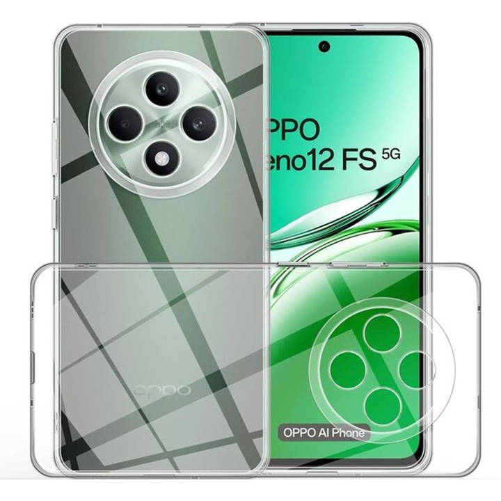 BestCase® Husa Clear Silicon TPU + Folie de sticla inclusa Compatibila cu OPPO Reno12 FS 5G / Reno12 F 5G, Transparenta