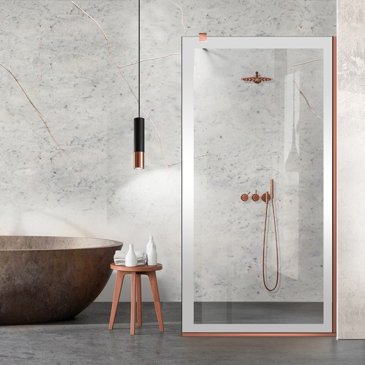 Aqua Class® Copper 50x195 cm zuhanyfal, incolor Frame modell, víztiszta biztonsági üveg
