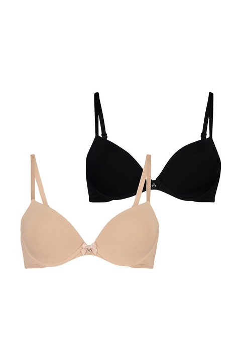 Hunkemoller, Set de sutiene cu burete si bretele ajustabile - 2 piese, Negru/Bej, 70C
