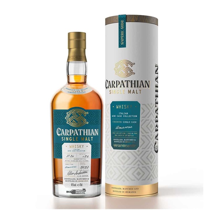 Whiskey Carpathian Single Malt 0.7L 46%, cupru, finit în butoaie de vin Amarone