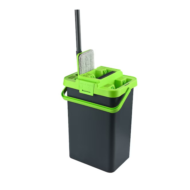 Mop cu galeata Bezubi, Microfibra, Negru/Verde