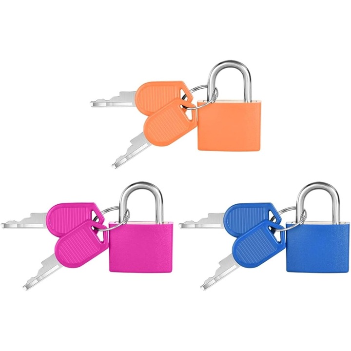 3 darabos mini poggyászlakat készlet, 2 kulccsal, többszínű mini lakatok bőröndökhöz, utazáshoz, poggyászhoz, szekrényekhez (30 x 23 mm)