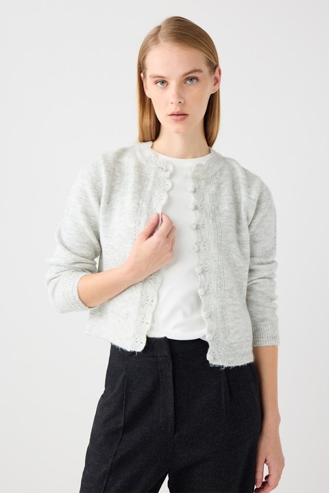 JIMMY KEY, Cardigan slim fit cu terminatie valurita, Gri melange