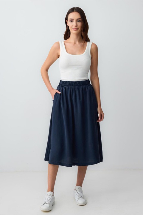 JIMMY KEY, Fusta midi evazata din amestec de modal, Bleumarin