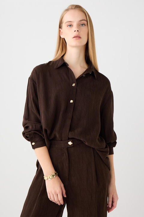 JIMMY KEY, Camasa texturata cu nasturi metalici, Maro inchis