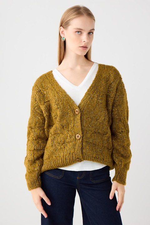 JIMMY KEY, Cardigan din amestec de lana cu decolteu in V, Verde masliniu