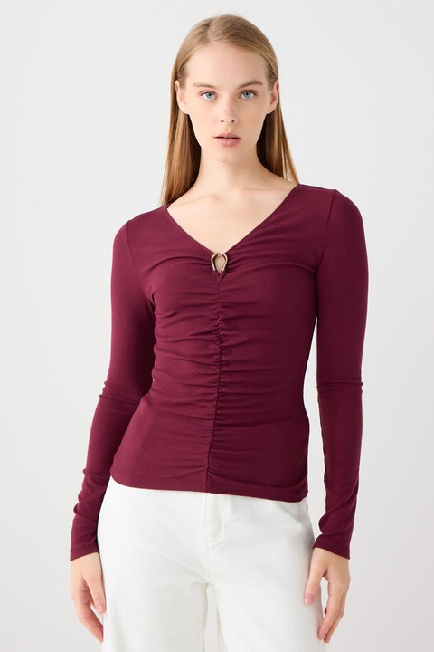 JIMMY KEY, Bluza slim fit cu drapaj frontal, Visiniu