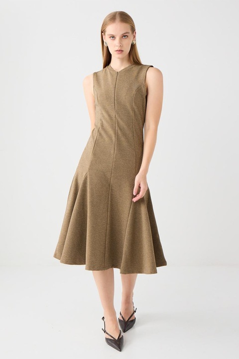 JIMMY KEY, Rochie midi cu fenta cu fermoar, Maro deschis melange