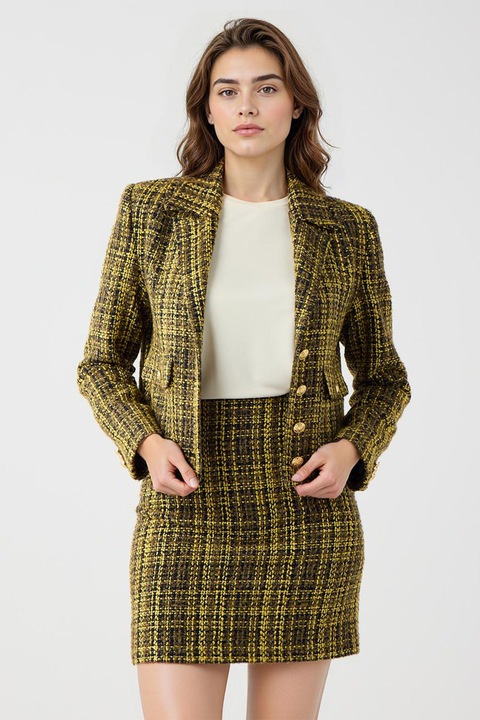 JIMMY KEY, Sacou din tuid cu model in carouri, Negru/Galben/Kaki