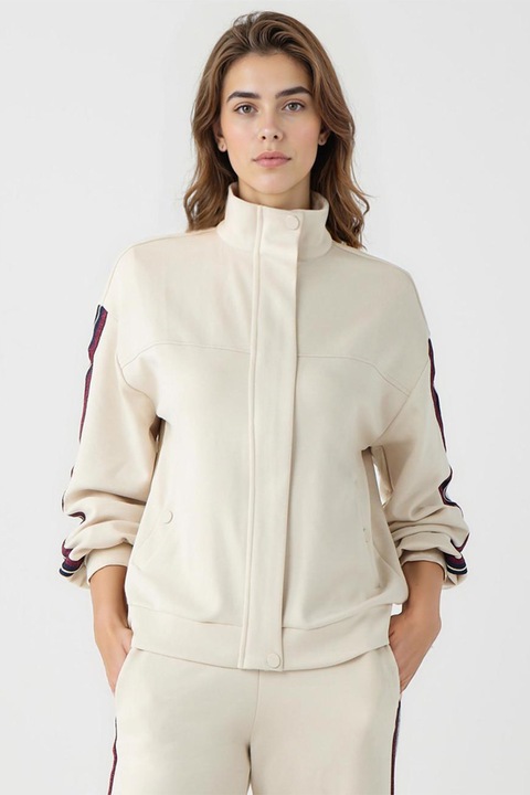 JIMMY KEY, Bluza de trening din amestec de modal cu fermoar, Alb fildes/Rosu inchis/Bleumarin