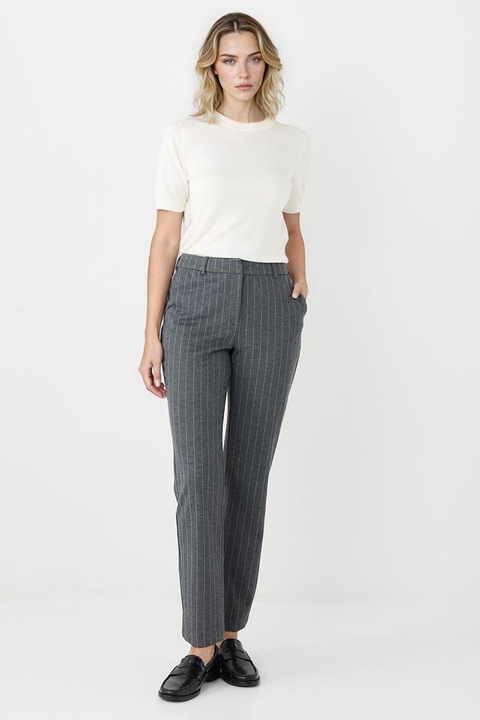 JIMMY KEY, Pantaloni cu croiala dreapta si model cu dungi discrete, Alb/Gri inchis melange