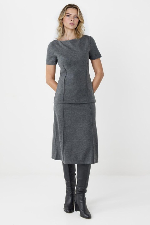 JIMMY KEY, Fusta midi cu model uni, Gri inchis melange, S