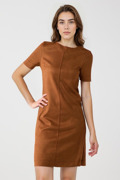 JIMMY KEY, Rochie scurta din piele intoarsa sintetica, Maro scortisoara