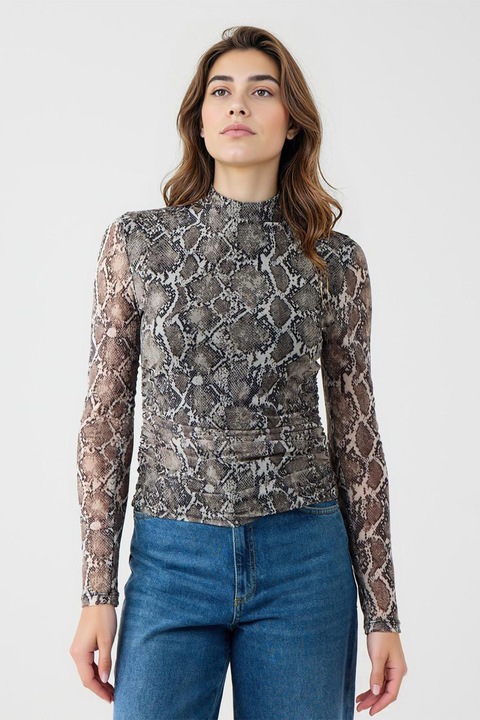 JIMMY KEY, Bluza cu model ce imita pielea de reptila, Gri/Maro taupe deschis