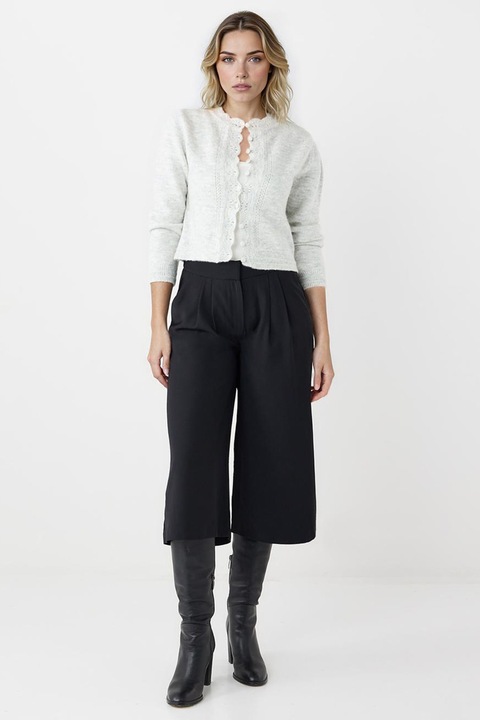 JIMMY KEY, Pantaloni culotte midi cu talie inalta, Negru