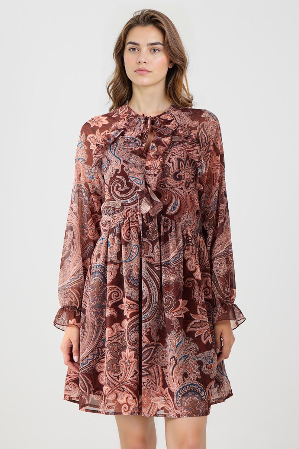 JIMMY KEY, Rochie cu imprimeu paisley, Visiniu, Maro cognac, M
