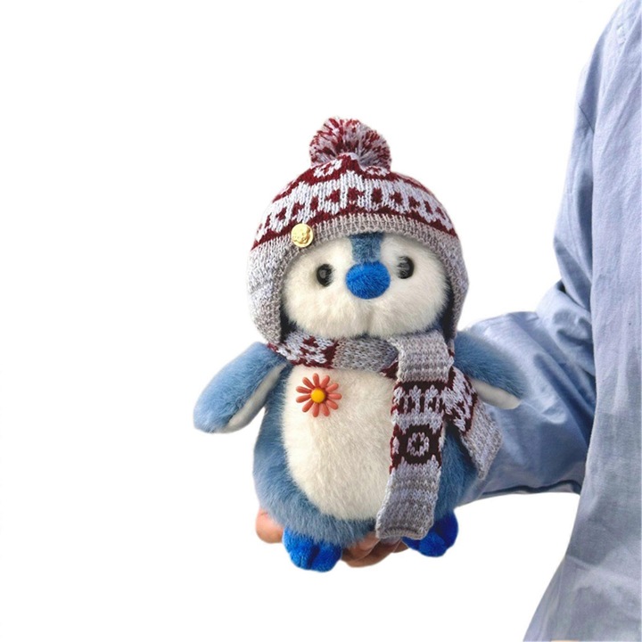 Pinguin de plus cu palarie si esarfa, jucarie de plus, 20x27cm, set