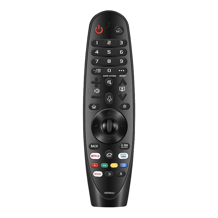 Дистанционно LG Magic Remote MR20GA, Гласова функция, Съвместимо с повечето смарт телевизори на LG, Лесно сдвояване, Специални бутони за Netflix, Prime Video, Disney+, Черно