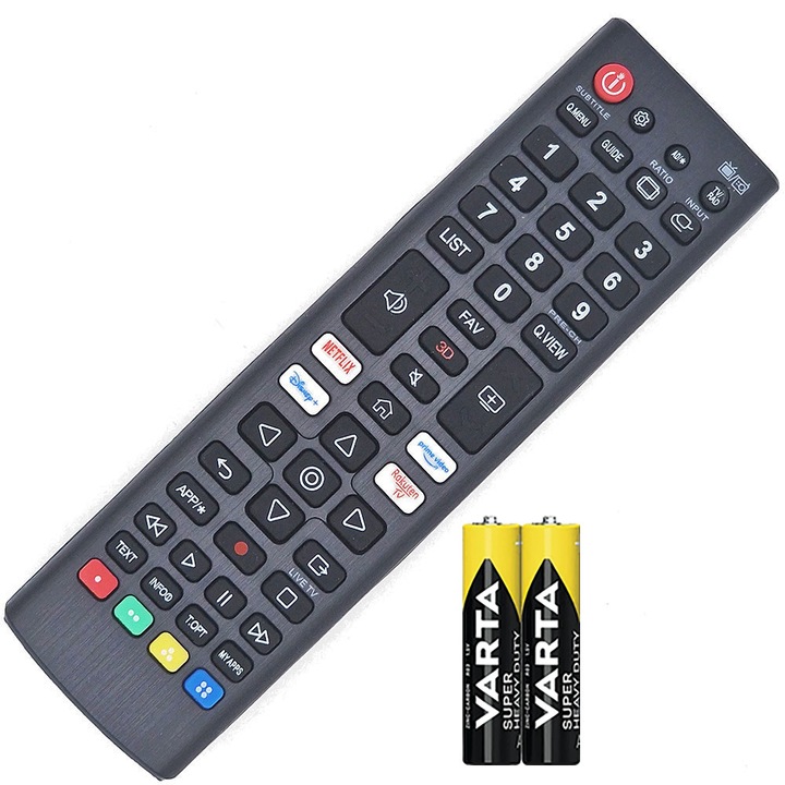 Telecomanda KNTECH®, universala pentru TV/LED LG modele noi compatibila cu AKB76037601, AKB75675311, AKB76037605, cu butoane Netflix-Primevideo-Rakuten-Disnay+, neagra, baterii incluse