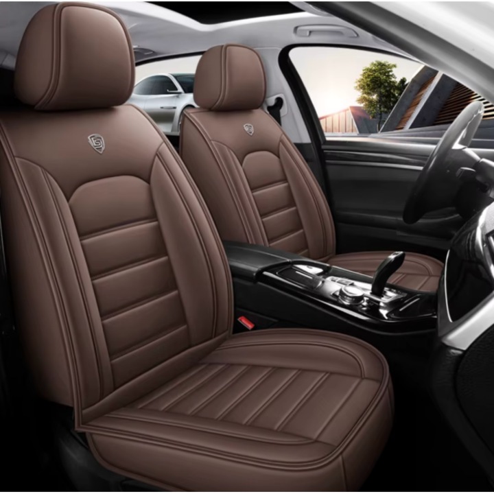 Set Huse Scaune Auto TOP Piele ecologica Nappa, Maro, set complet fata-spate