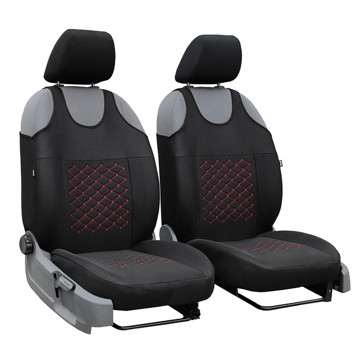 Set Huse Auto Universale din 9 Piese, Material Piquat, Culoare Negru cu Rosu, Compatibile cu Scaune cu Airbag