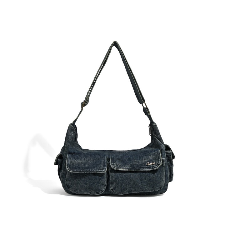 Елегантна ретро чанта за рамо от син деним, 44x14x21см