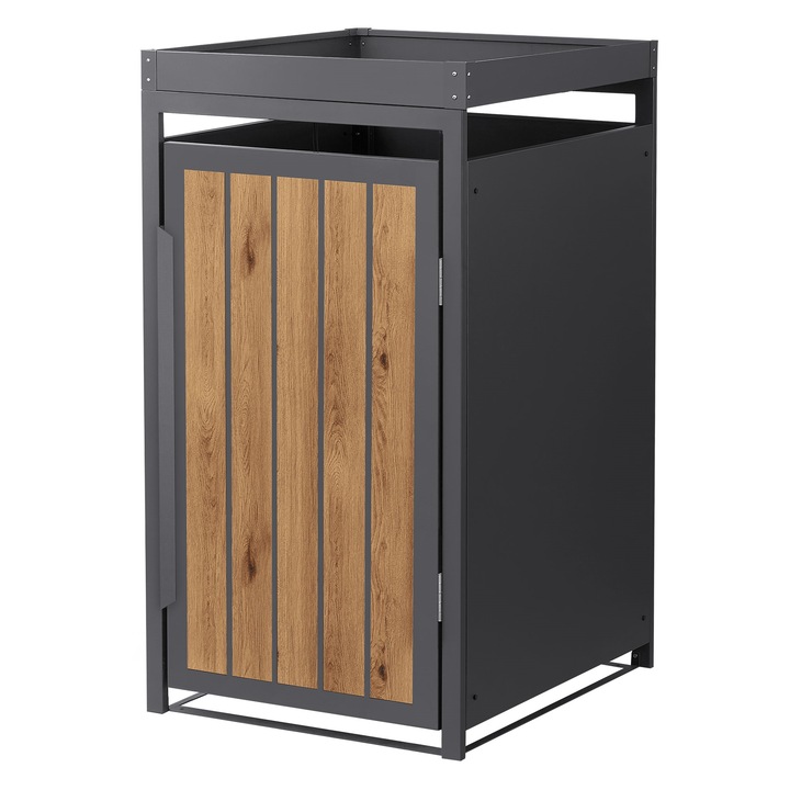 Masca pentru pubela ML-Design 68x80x124 cm, capacitate 240 L, stejar deschis antracit, magazie din otel, cutie rezistenta la intemperii, adapost exterior, cutie cu acoperis pentru plantare si usa, cos pentru tomberon, depozit de gradina