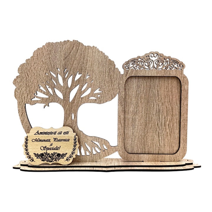 Blank Rama foto Inima si copacul vietii cu mesaj standard pentru Sotie/Mama/Prietena "Aminteste-ti ca esti minunata..", cadou personalizat – 30x18 cm, sonoma