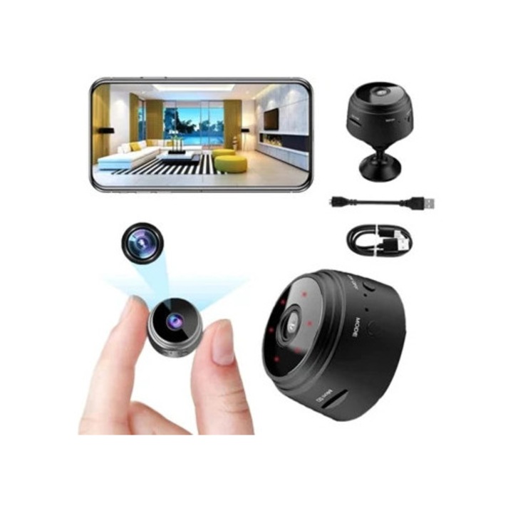 HD mini kémkamera, 1080p, mozgásérzékelővel, vezeték nélküli, elemkészlet