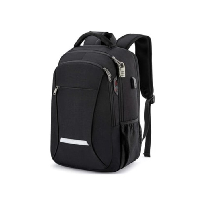 Laptop hátizsák, Aquaforge, vízálló, USB porttal és fejhallgató jackkel, fekete