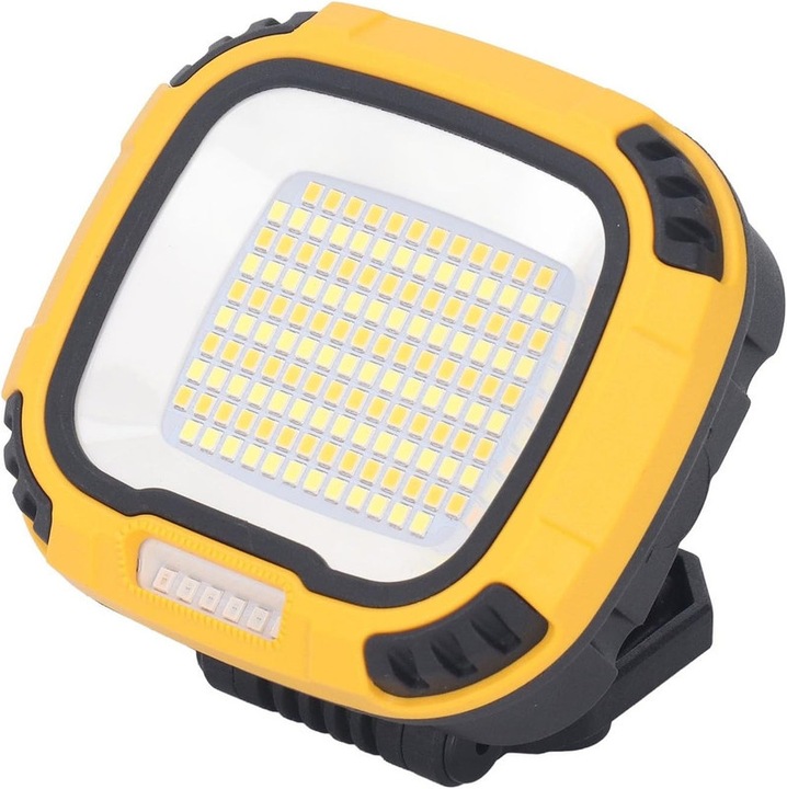 Proiector LED cu Acumulator, Reincarcabil USB, Lampa de Lucru cu baterii, Acumulatori inclusi, Functie POWER BANK, cu Magnet fixare, pentru Santier, Atelier, Garaj, galben, Lampa de lucru LED portabila lanterna de lucru reincarcabila